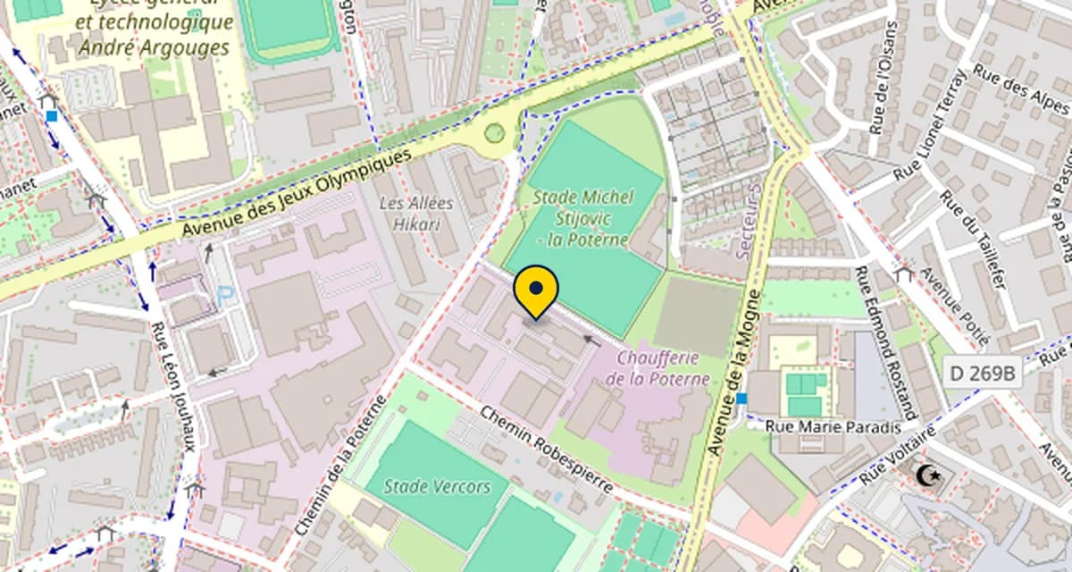 Plan du quartier du centre A+GLASS Grenoble, 28-30 chemin de la Poterne, 38100 Grenoble